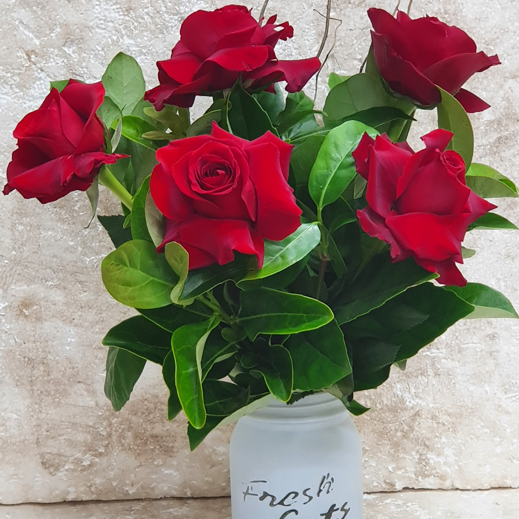 Red Colombian Roses in a Fresh Cuts White Vase