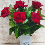 Red Colombian Roses in White Gift Vase